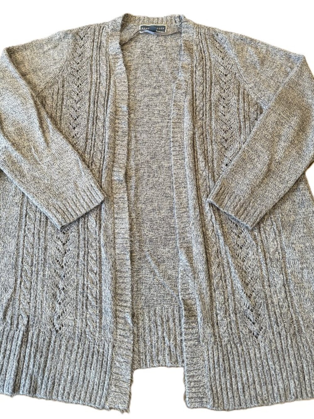 Karen Scott Women’s Gray White Knit Open Front Cardigan Sweater 1X